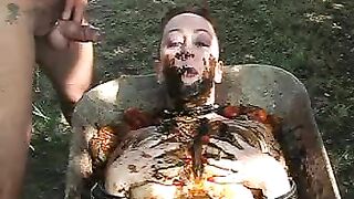 Poop covered slut sucking cock