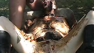 Poop covered slut sucking cock