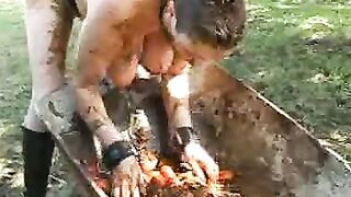 Slutty lady with huge boobs masturbates and rubbing shit