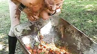 Slutty lady with huge boobs masturbates and rubbing shit