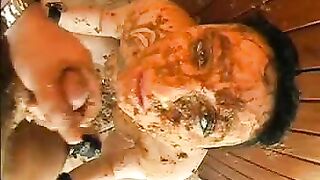 Chubby slut covered in shit