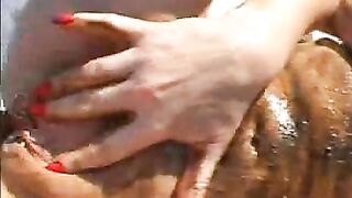 Dirty busty bangs her pussy