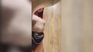 Woman squatting asshole in the shower closeup