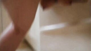 Blonde girl rubs her ass in shit in a bathroom stall