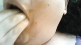 BBW lady eating scat and puking