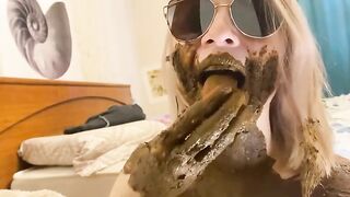 Girl plays with shit in her mouth