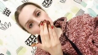 Watch sexy brunette girl sniffing her shit