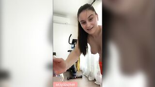 Fit babe shitting while exercising