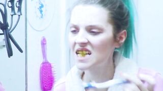 Teen Brushes Her Teeth With Poop