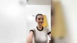 Lovely busty lady eating shit