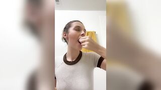 Lovely busty lady eating shit