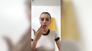 Lovely busty lady eating shit