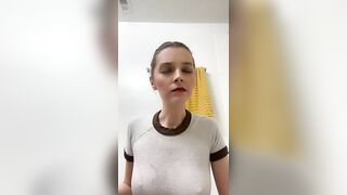 Lovely busty lady eating shit