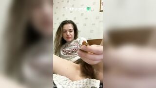 Gorgeous hot hairy babe showing her shit