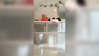 Naked babe leaking hot shit at home