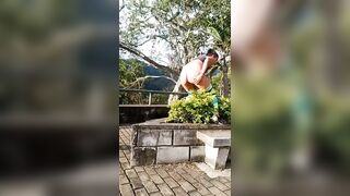 Stunning babe playing and shitting in the park