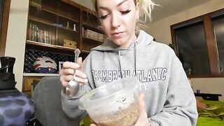 Beautiful blonde babe and poop soup