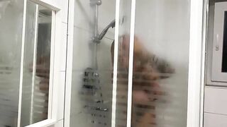 Tattooed blonde milf shitting hard