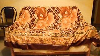 Accident during orgasm on the sofa