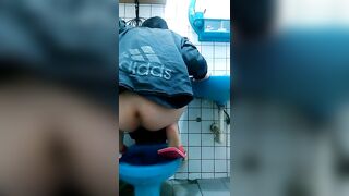 Asian cute girl pooping and squatting