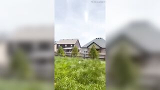 Beautiful chick in the garden poops hard