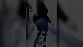 Blue jeans and shitting closeup