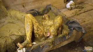 Nasty lady getting covered in messy shit