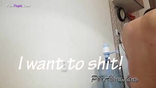 Brunette girl chokes on shit