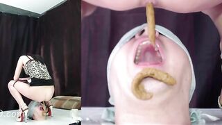 Tall sexy Japanese babe poops for her toilet slave