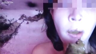 Watch brunette girl eating shit