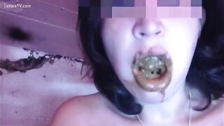 Watch brunette girl eating shit