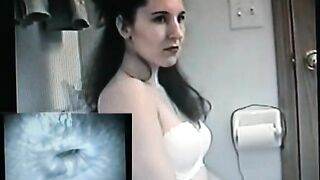Vintage babe shitting hard in the toilet