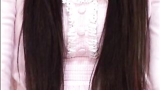 Girl with lovely black hairs poop in the interview