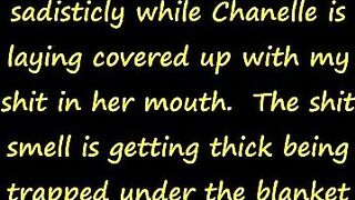 Woman in mask lays covered in shit with it in her mouth