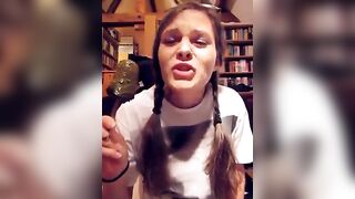 Lunatic cute chick eats a scatcicle