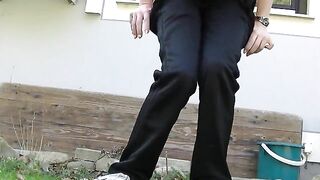 Pooping in the back yard garden