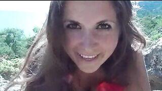 Nice looking milf gets naked for pooping on the hill