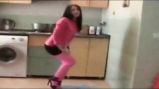 Pretty brunette poops in pantyhose