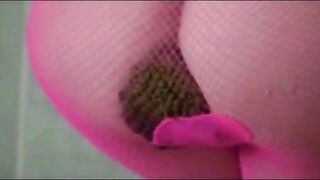 Pretty brunette poops in pantyhose