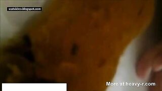 Girl takes a huge shit in the bathtub and spreads it all over