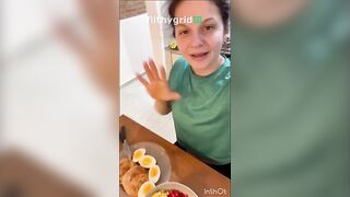 Nasty brunette lady and shitty food