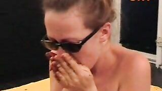 Nasty girl masturbates with shit in solo