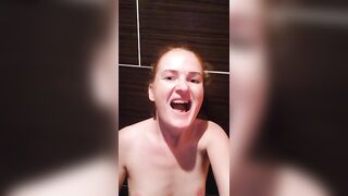 Redhead girl eating shit