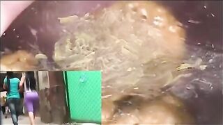 Tight purple yoga pants shitting