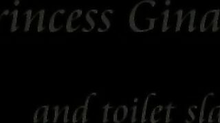 Slutty ass lady shitting on slave