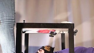 Slutty ass lady shitting on slave