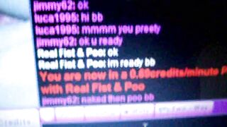 Girl plays with her own shit on blue blanket