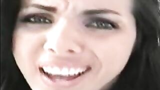 Girl shits in a bowl on the floor and spreads it with her hands