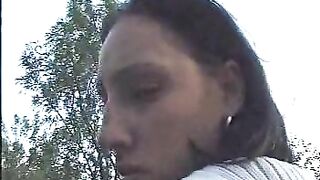 Sweet brunette milf shitting in the garden