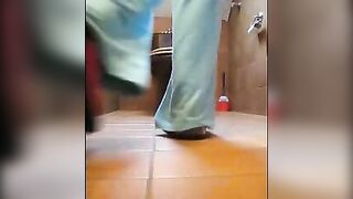Slutty amateur lady dropping shit on her hand